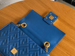 Fend Baguette 24 Bag With FF Motif Blue Leather Ghw