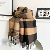 CHECK SCARF 180 CM IN BLACK MIX SAND YELLOW CASHMERE AND WOOL 415298