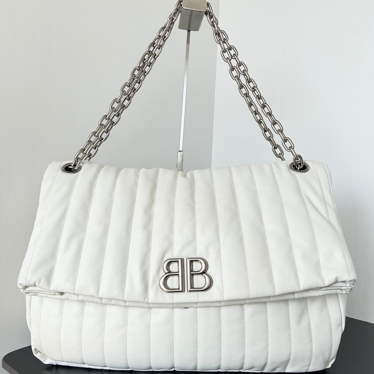 MONACO BAG 43 IN WHITE QUILTED THIN CALFSKIN SILVER HARDWARE