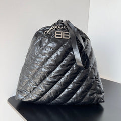 CRUSH LARGE TOTE BAG 46 IN BLACK QUILTED CALFSKIN SILVER HARDWARE