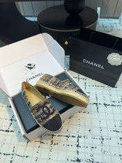 ESPADRILLES LOAFERS IN MULTICOLOR TWEED AND BLACK SATIN