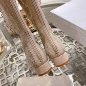 NAUGHTILY-D BOOT NUDE BEIGE TRANSPARENT MESH AND SUEDE EMBROIDERED WITH ROSES MOTIF 35 MM