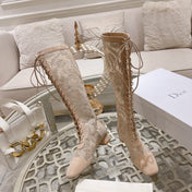 NAUGHTILY-D BOOT NUDE BEIGE TRANSPARENT MESH AND SUEDE EMBROIDERED WITH ROSES MOTIF 35 MM