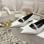 SUZY POINTY TOE BALLERINA IN WHITE PATENT CALFSKIN