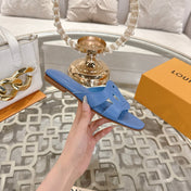 ISOLA FLAT SLIDE IN CORNFLOWER BLUE CALFSKIN