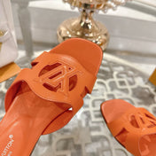 ISOLA FLAT SLIDE IN VIVID ORANGE CALFSKIN