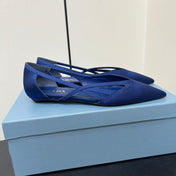 CUT-OUT BALLERINAS IN NAVY BLUE SATIN