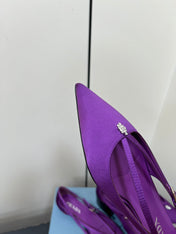 CUT-OUT BALLERINA FLAT IN VIOLET SATIN ATTACHED BEAD BUCKLE