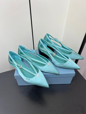 CUT-OUT BALLERINA FLAT IN TURQUOISE BLUE SATIN ATTACHED BEAD BUCKLE