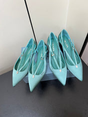 CUT-OUT BALLERINA FLAT IN TURQUOISE BLUE SATIN ATTACHED BEAD BUCKLE