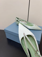 CUT-OUT BALLERINA FLAT IN CHETWODE GREEN SATIN ATTACHED BEAD BUCKLE