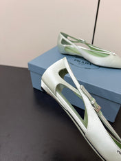 CUT-OUT BALLERINA FLAT IN CHETWODE GREEN SATIN ATTACHED BEAD BUCKLE