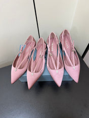 CUT-OUT BALLERINA FLAT IN BABY PINK SATIN ATTACHED BEAD BUCKLE