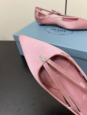 CUT-OUT BALLERINA FLAT IN BABY PINK SATIN ATTACHED BEAD BUCKLE