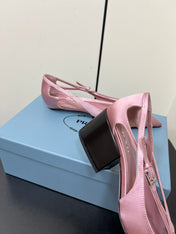 CUT-OUT PUMPS WITH BEAD BUCKLE IN BABY PINK SATIN