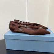 CUT-OUT BALLERINA FLAT IN CHOCOLATE BROWN SATIN ATTACHED BEAD BUCKLE