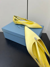 CUT-OUT BALLERINA FLAT IN LIGHT YELLOW SATIN ATTACHED BEAD BUCKLE