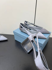 CUT-OUT PUMPS WITH BEAD BUCKLE IN WARM GRAY SATIN