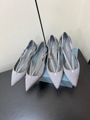 CUT-OUT BALLERINA FLAT IN WARM GRAY SATIN ATTACHED BEAD BUCKLE