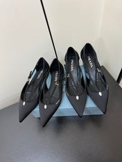 CUT-OUT BALLERINA FLAT IN BLACK SATIN ATTACHED BEAD BUCKLE