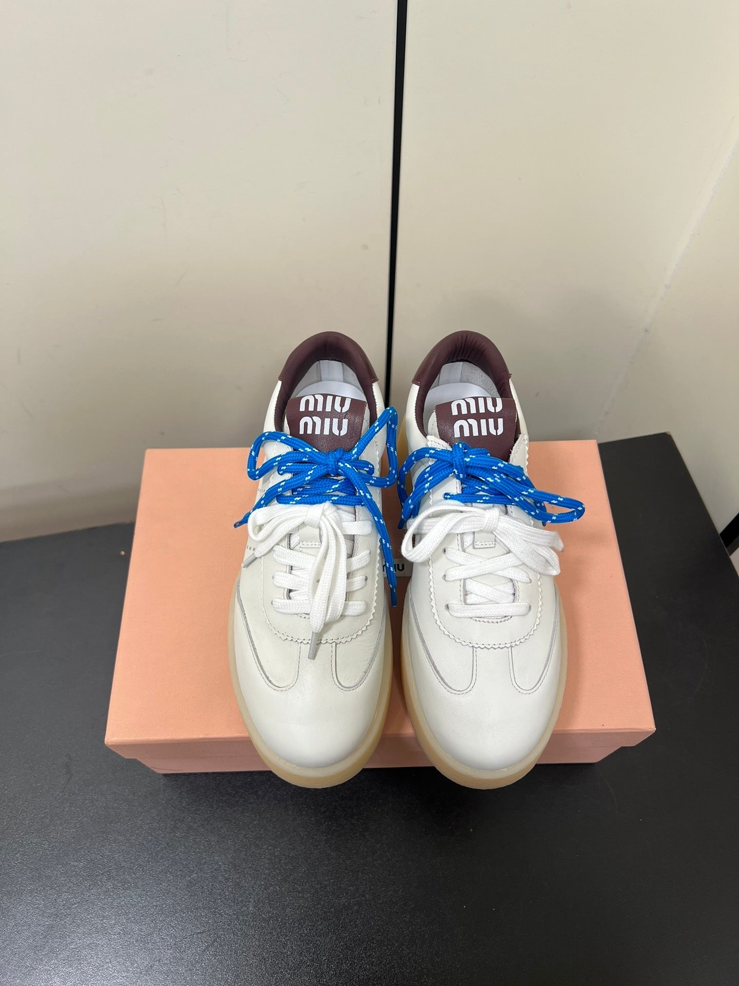 THICK-SOLED RETRO SNEAKERS IN WHITE MIX MERLOT SMOOTH LAMBSKIN