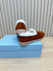 LOAFER IN RED BROWN SUEDE AND FUR LINING ATTACHED TRIANGLE LOGO