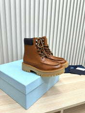 PRADA 25S LACE-UP ANKLE BOOTS IN BROWN CALFSKIN
