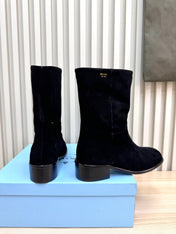 PRADA 25S LOW-CUT BOOTS IN BLACK SUEDE