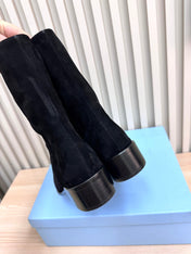 PRADA 25S LOW-CUT BOOTS IN BLACK SUEDE