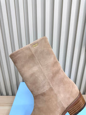 PRADA 25S LOW-CUT BOOTS IN LIGHT CARAMEL BROWN SUEDE