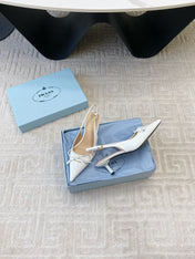 SLINGBACK PUMPS ATTACHED BOW IN WHITE GLOSSY CALFSKIN