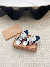 SNEAKER MULES IN NAVY MESH AND BEIGE SUEDE