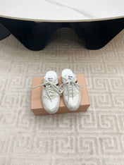 SNEAKER MULES IN WHITE MESH AND BEIGE SUEDE