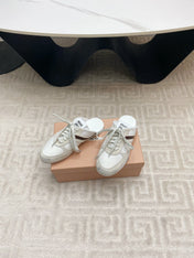 SNEAKER MULES IN WHITE MESH AND BEIGE SUEDE