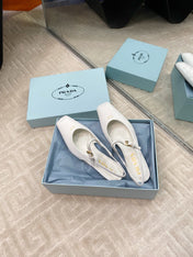 MARY JANE SLINGBACK SQUARE TOE IN WHITE PATENT SHEEPSKIN