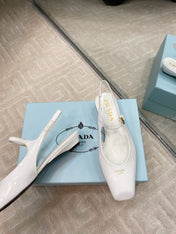 MARY JANE SLINGBACK SQUARE TOE IN WHITE PATENT SHEEPSKIN