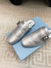 TASSEL MULES IN SILVER METALLIC LAMBSKIN