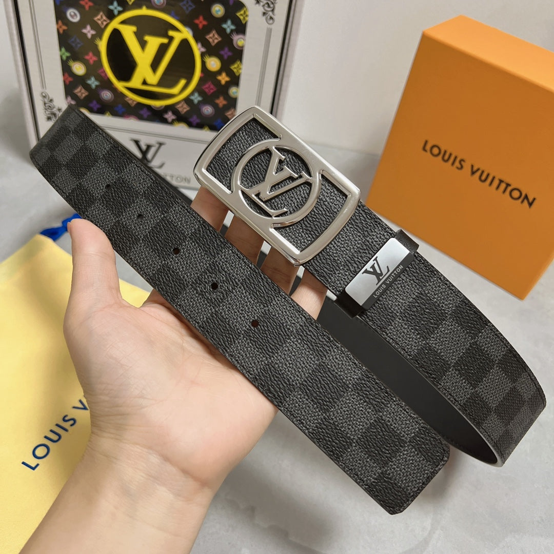 LV 25S BELT 38 MM IN BLACK MIX GREY CALFSKIN 593229