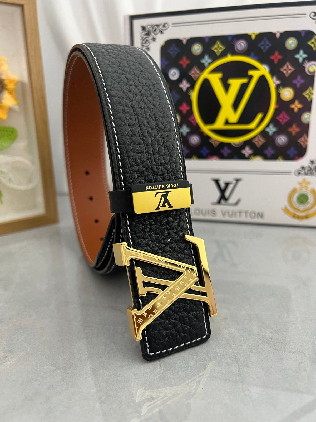 LV 25S BELT 38 MM IN BLACK CALFSKIN 593290