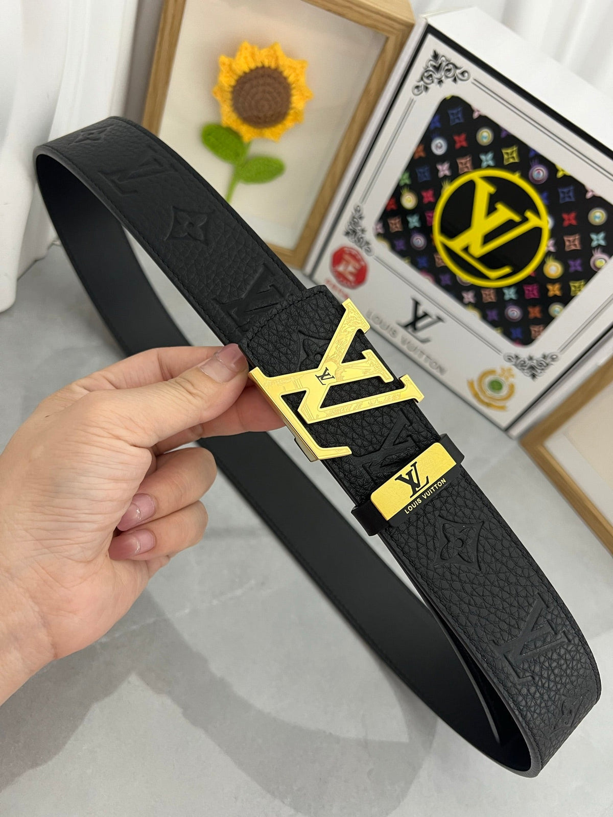 LV 25S BELT 38 MM IN BLACK CALFSKIN 593284