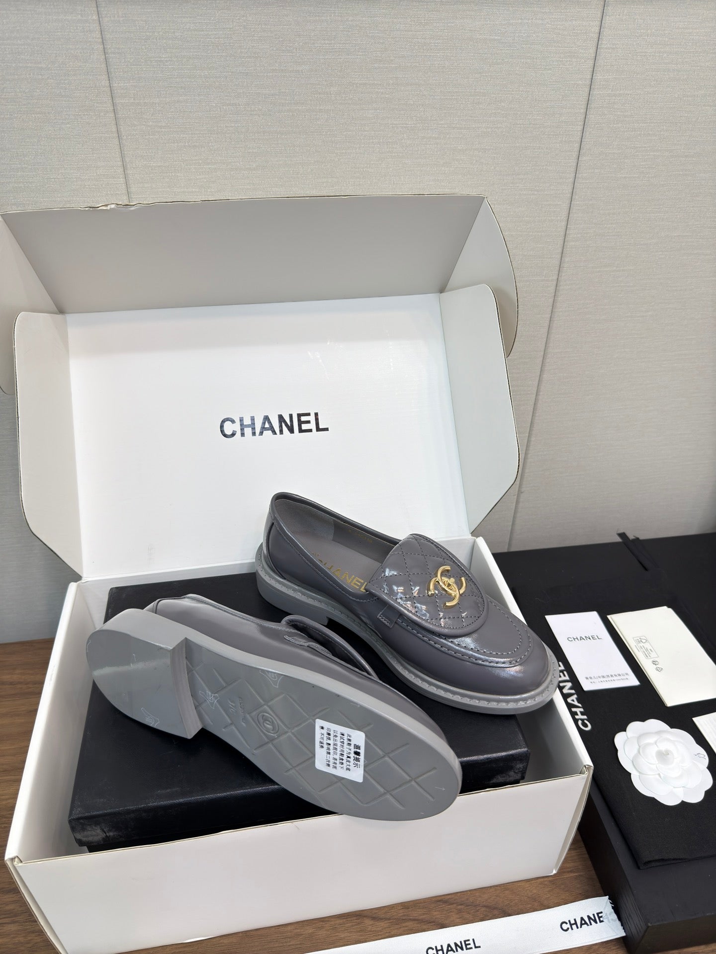 MOCCASIN 2.5 CM IN MOUSE GRAY PREMIUM LAMBSKIN