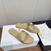 DIOR SANDAL 25S IN BEIGE LAMBSKIN AND FABRIC WITH GOLD HARDWARE