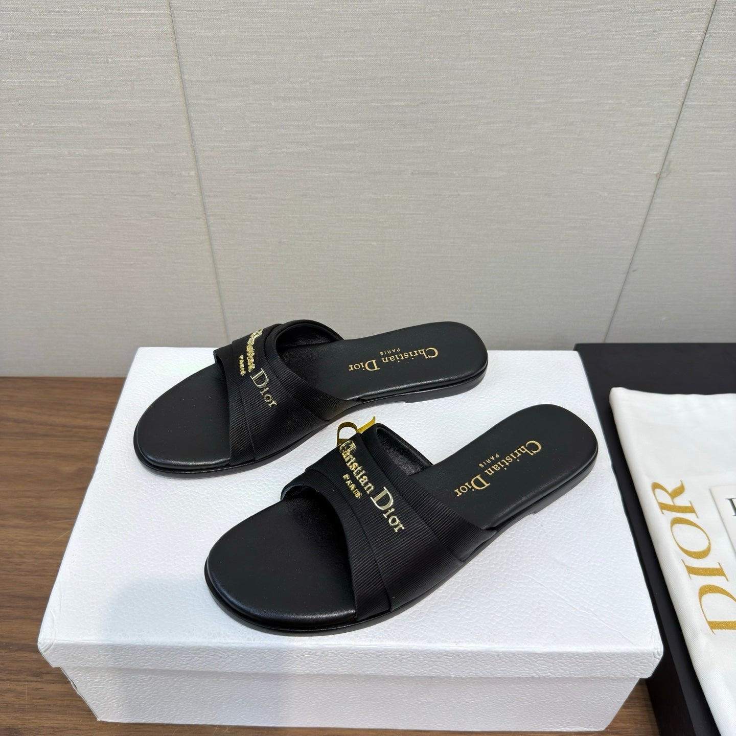 DIOR SANDAL 25S IN BLACK LAMBSKIN AND FABRIC WITH GOLD HARDWARE