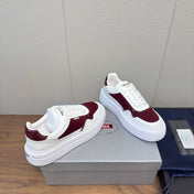 PRADA 25S DOWNTOWN BOLD SNEAKERS 45MM IN WHITE AND BURGUNDY CALFSKIN
