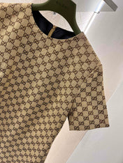GG Beige Monogram Crystal Embellished Mini Dress