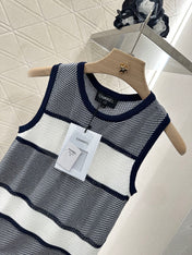 Chanel 25 Tank Top Black White Patchwork Knitted Crewneck