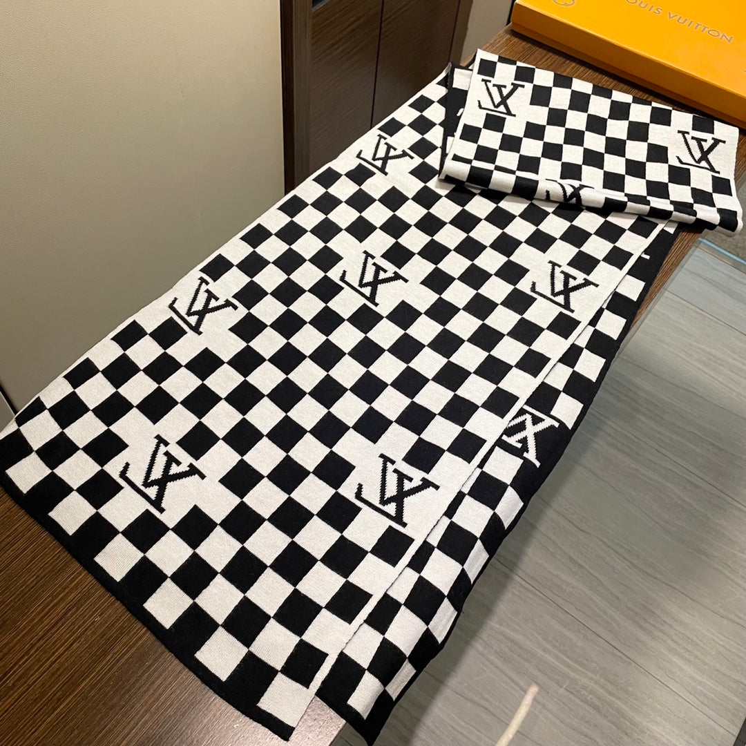 DAMIER SCARF 200 CM IN BLACK MIX WHITE CASHMERE 388193