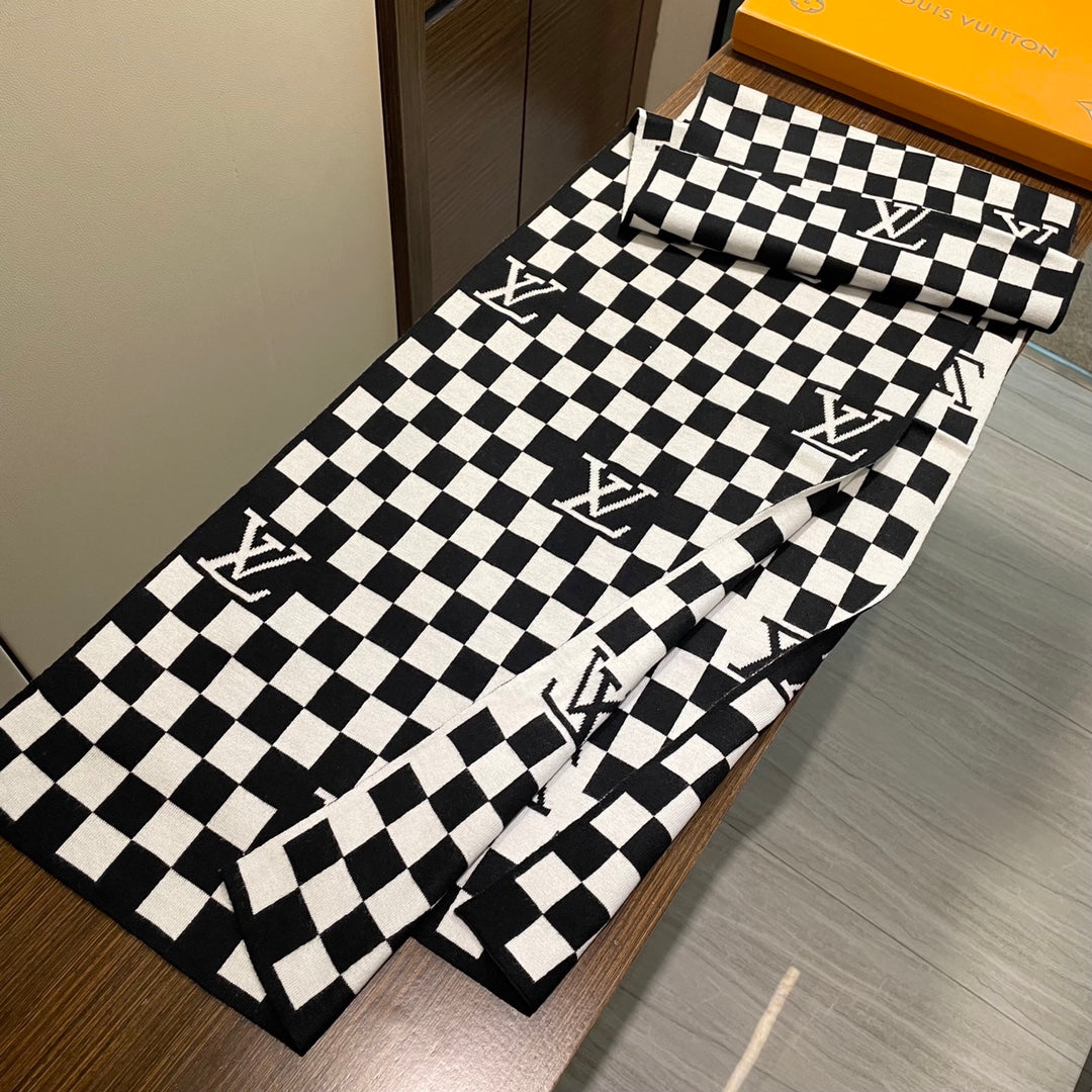 DAMIER SCARF 200 CM IN BLACK MIX WHITE CASHMERE 388193