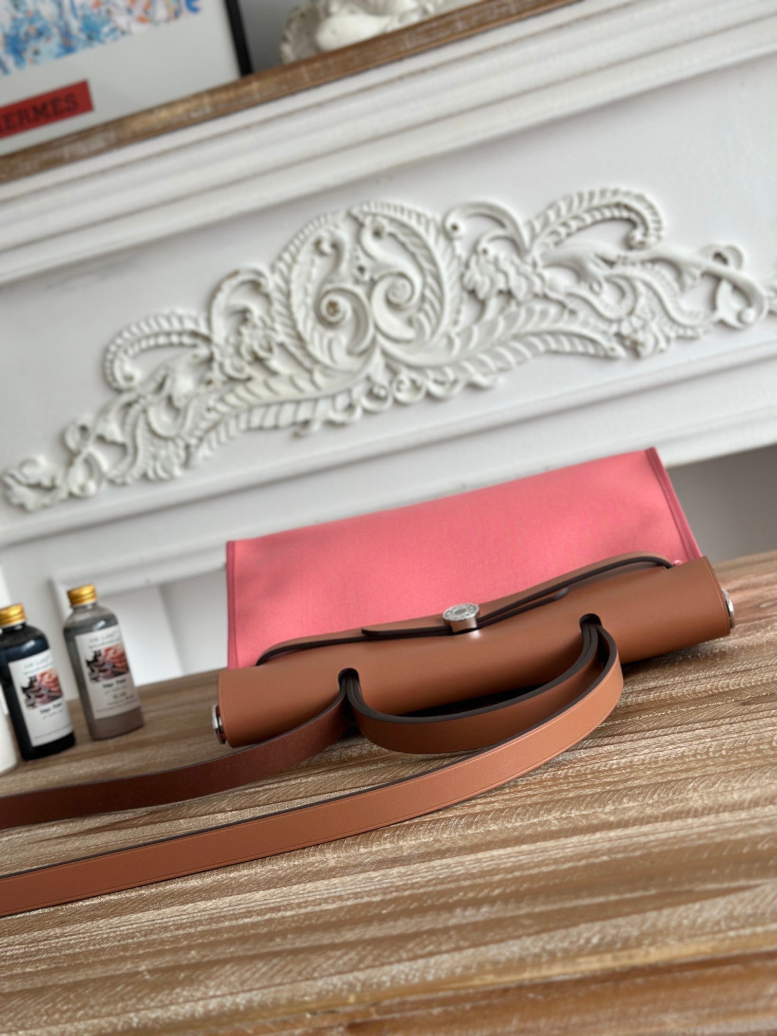 ZIP CABINE 31 BAG IN PUNCH PINK CANVAS AND BRONZE BROWN CALFSKIN