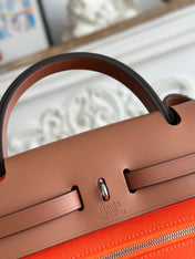 ZIP CABINE 31 BAG IN FIRE ORANGE CANVAS AND BRONZE BROWN CALFSKIN